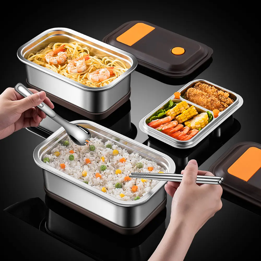 Kotak makan tengah hari termos mudah alih dengan beg pembawa.
